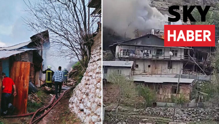Alevlerin sardığı ev çöktü, anne ve oğlu kayıp